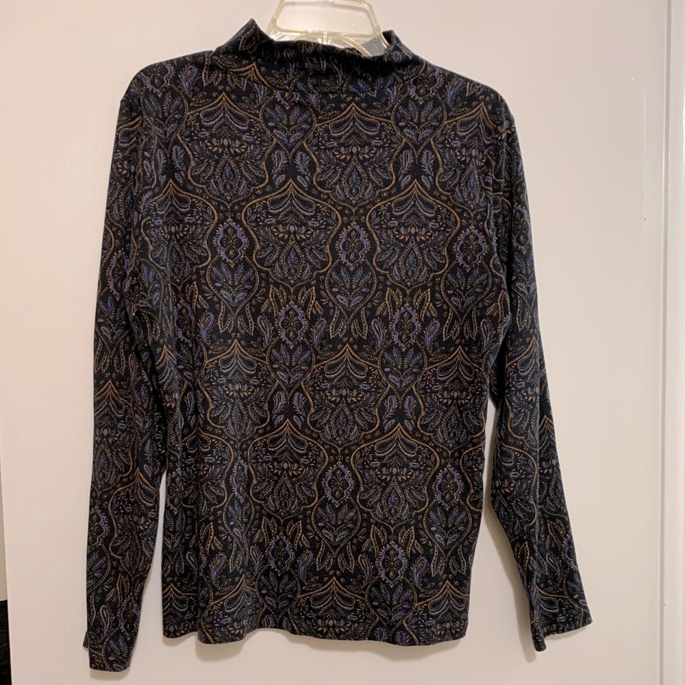 Beautiful XL Croft & Barrow Turtle Neck Ling Sleeve Brown/Purple Paisley Pattern